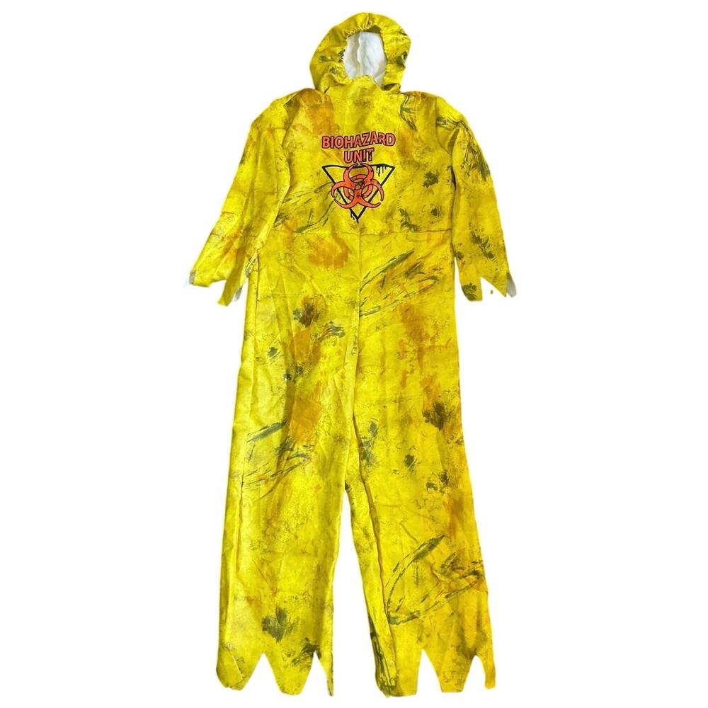 Spirit Kids Large Biohazard Unit Yellow Hooded Halloween Costume Jumpsuit